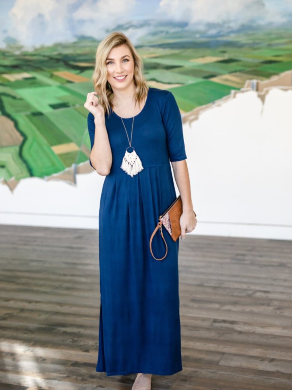 Ethically Made Comfy Knit Navy Maxi Dress with Pockets NWT